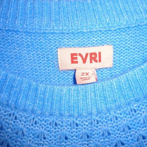 Evri Women's Plus Size Crewneck Pointelle Sweater Size 2X NWT Blue - Picture 6 of 11